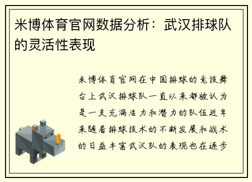 米博体育官网数据分析：武汉排球队的灵活性表现